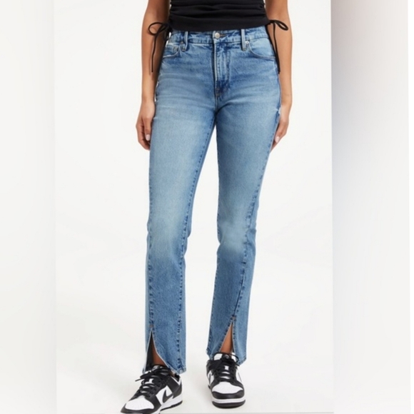 Good American Classic Slim Straight Front Slit Indigo Blue Jeans Size 30 - Picture 14 of 14